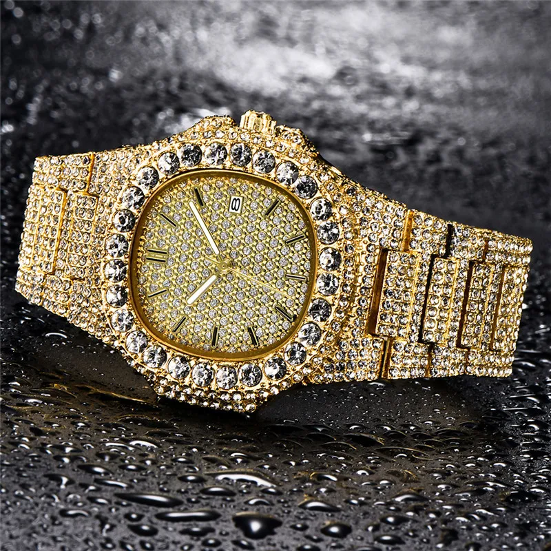 Iced Out HipHop Watch With Full Cubic Zirconia, Gold Quartz Movement, Date  Display, Stainless Steel Buckle Available In For Men And Women From  Frankie_ngok, $26.11