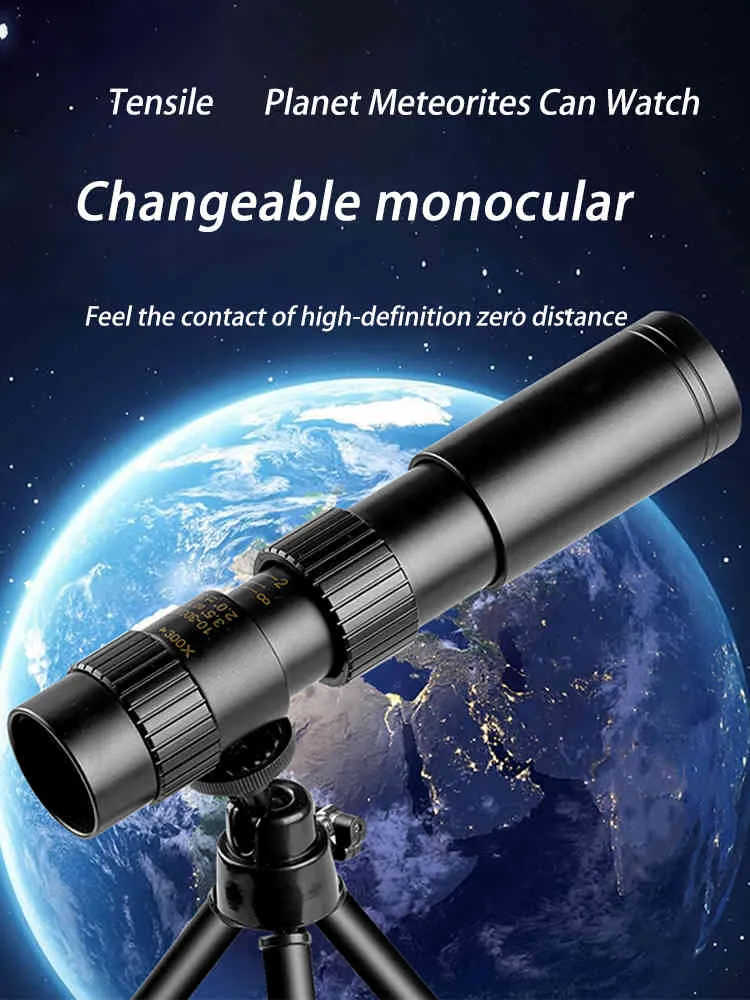 Metall 300x40 Zoom Monokulär kikare Svag Natt Vision Mini Telescope med smartphone hållare camping