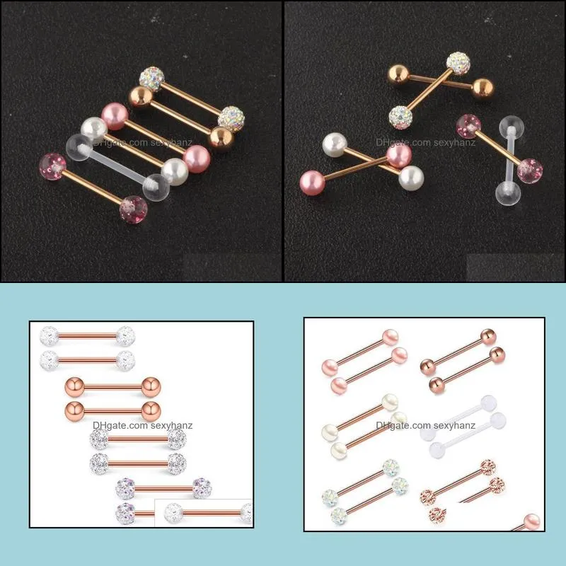 Other Fashion Barbell Nipple Ring Piercing Bar Rings Jewelry Creative Punk Body Jewellery High Quality Zircon Heart Women