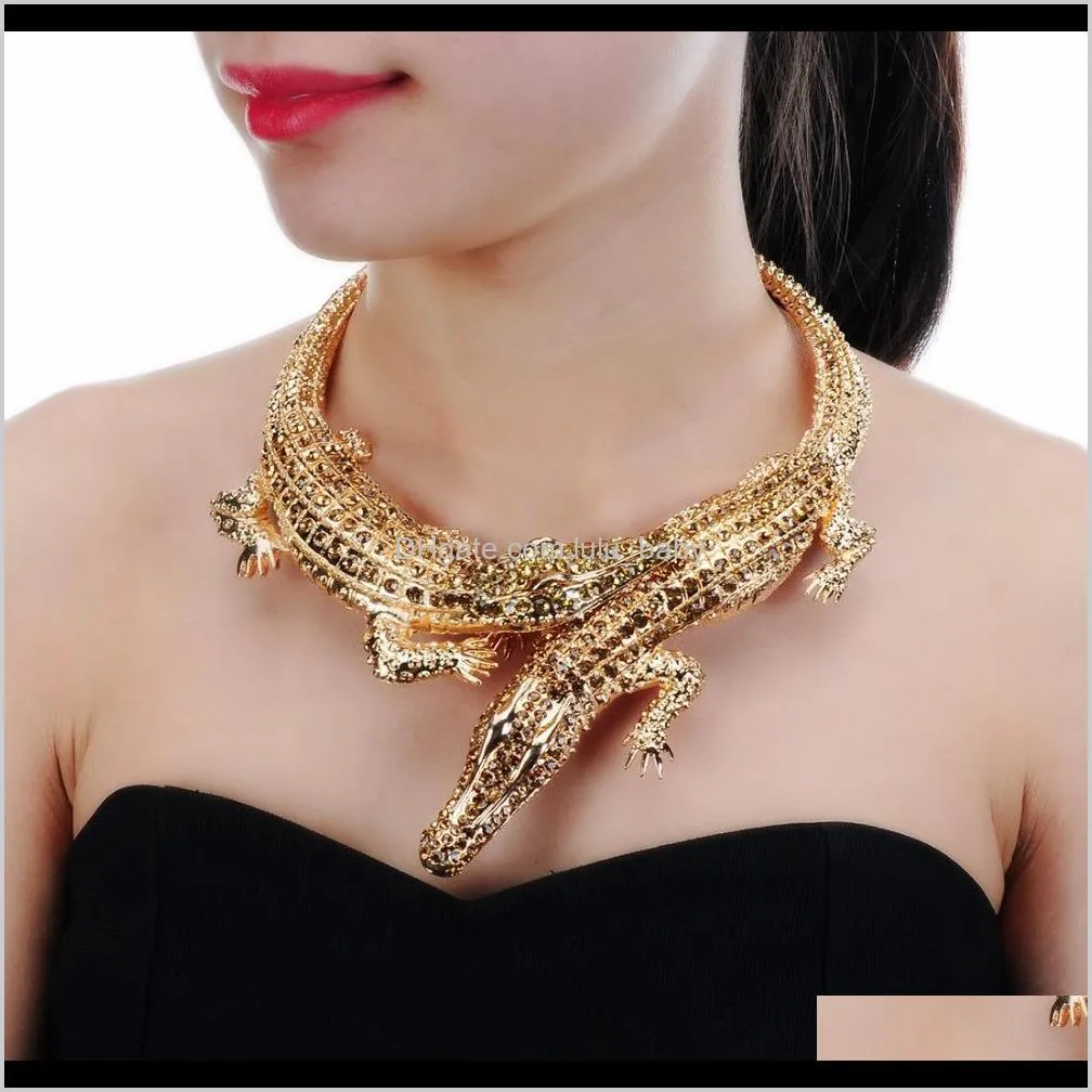punk collar necklace vintage choker boho bib chunky exaggerated necklaces festival gypsy jewelry crocodile choker gold-tone for feast