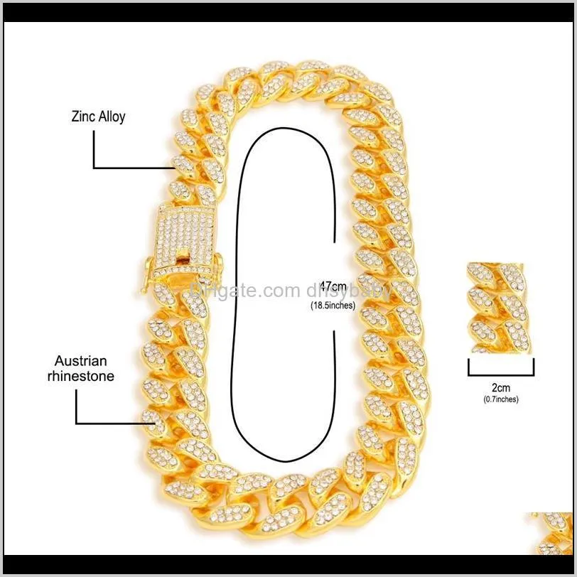 hip hop bling chains jewelry men 14k gold plated iced out chains bracelets necklace silver  cuban link chain 2cm