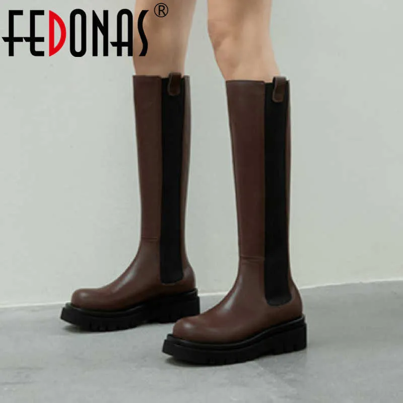 Vintage Knee High Boots for Women Genuine Leather Thick Heels Fall Winter Shoes Woman Office Lady Slim Long 210528 GAI