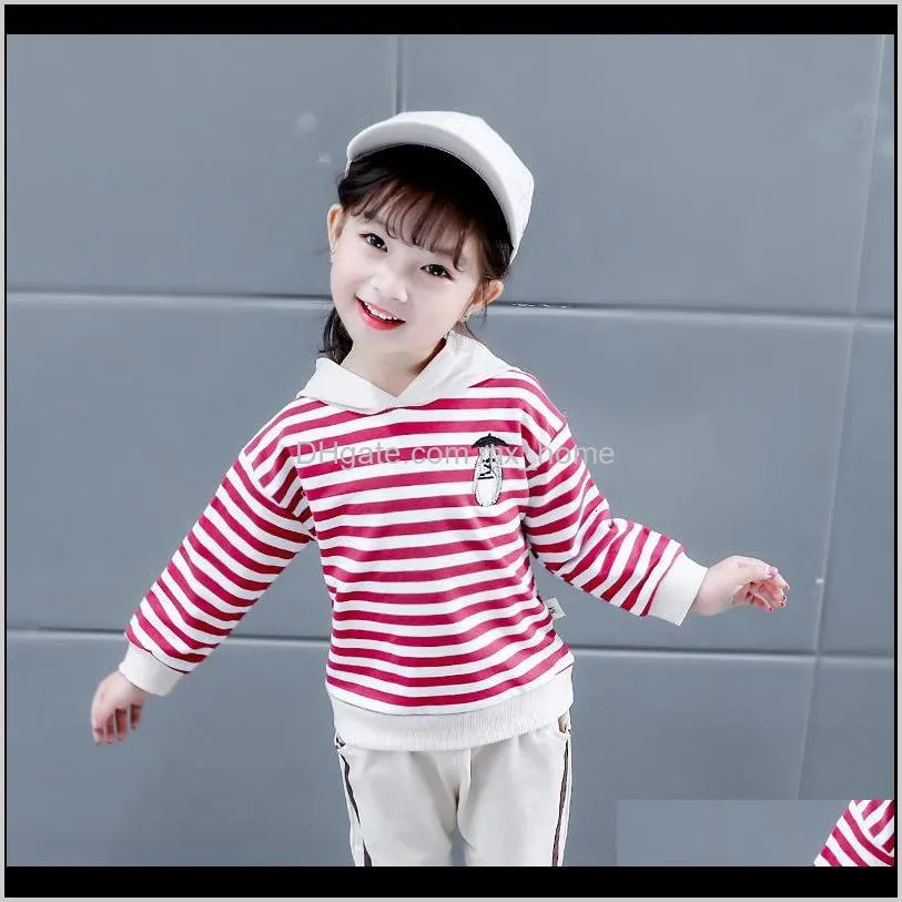 2021 new springtime kids girl clothes striped hoodie sweatshirt + sports pants suit baby girls outfits casual jacket ensembles nsjm