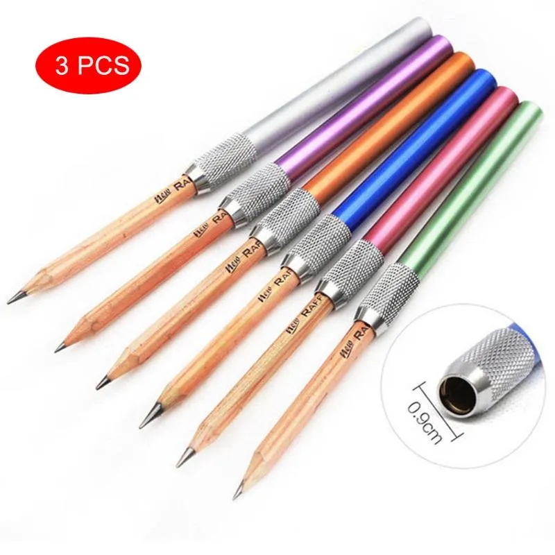 Recargas por atacado 3 pçs / set 10.4cm desenho de metal escrita lápis titular de extensão esboço escola escritório arte ferramenta acessórios