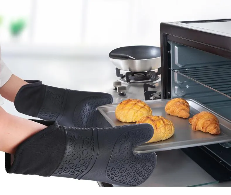 Hot Pads Extra Long Black Silicone Oven Mitts And Pot Holders Sets