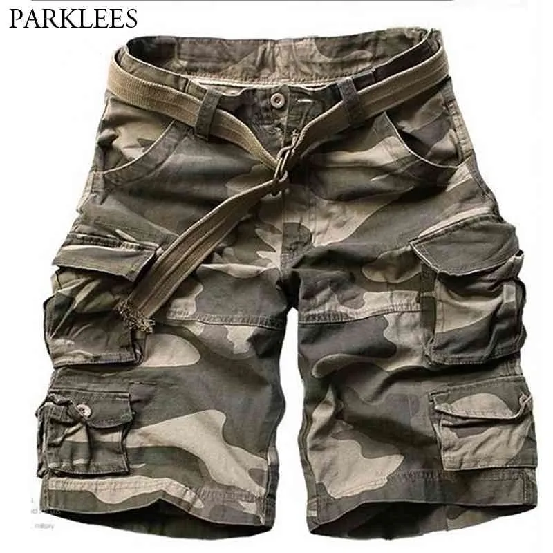 Camouflage bawełniane szorty ładunkowe mężczyźni moda multi kieszenie krótkie spodnie męskie komfort luźne szorty robocze pantalones cortos hombre 210522