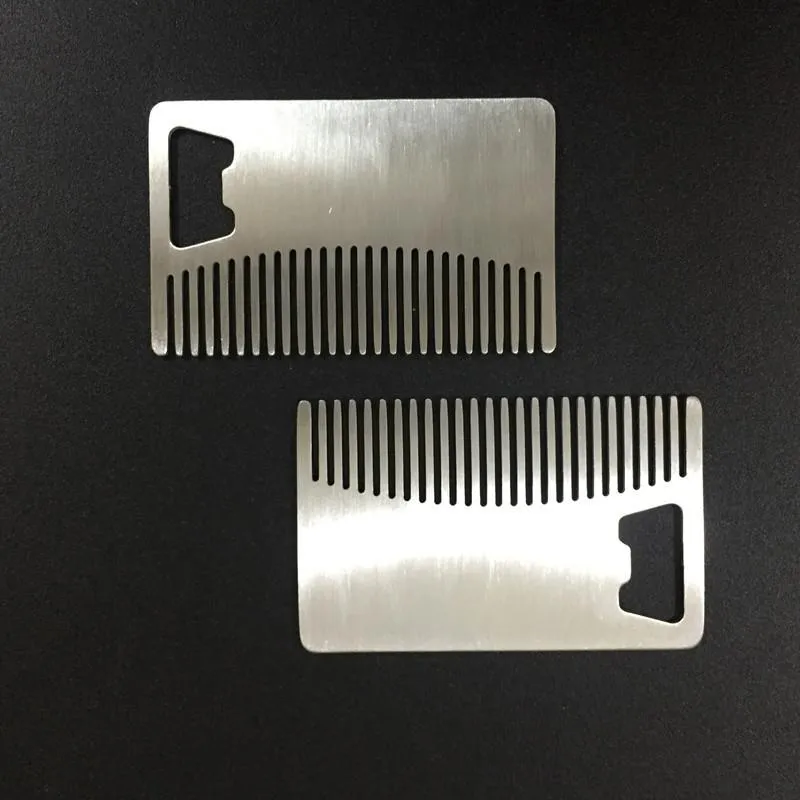 Fast shipping Professional Card style Men`s mustache comb Beer openers Anti Static Stainless Steel Comb Bottle Opener DH4753