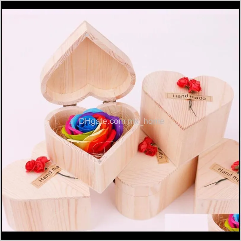 GAVA Event Festlig fest levererar hem trädgårdarartificiell regnbåge färg rosblommor kronblad tvål med trä hjärtform låd valentiner dag gi