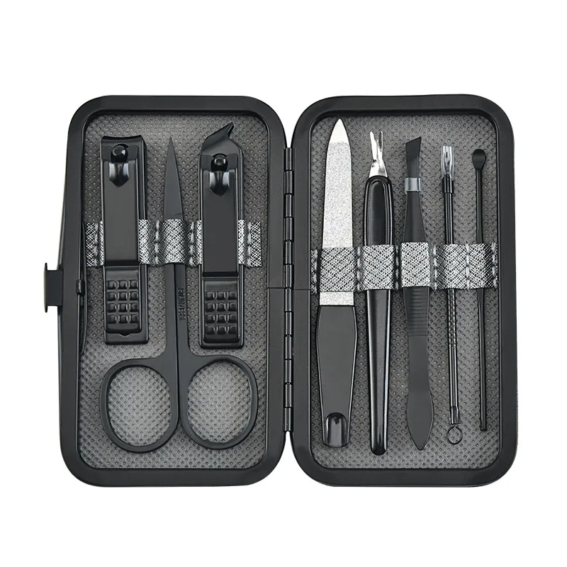 Cartoon stainless steel nails clipper set pedicure knife 7 8 9 pieces sets, beauty pliers, full nail manicure 3 colors