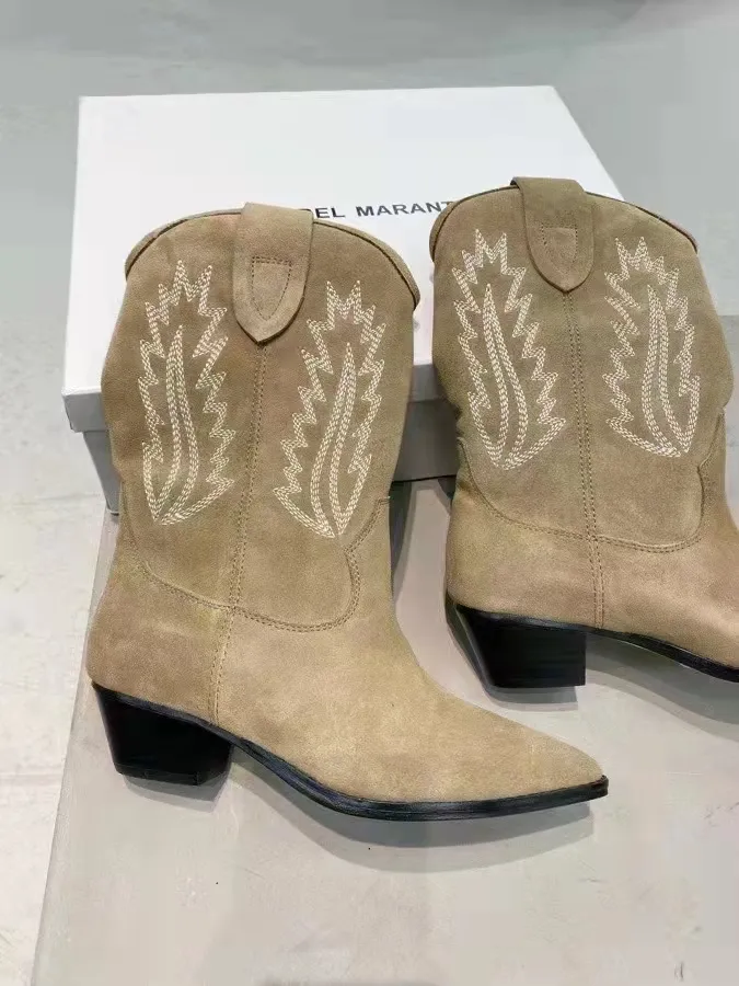 Marant Denzy Suede Cowboy Boots Real Photos Deurto Embroidered Leather 8 450 DHgate
