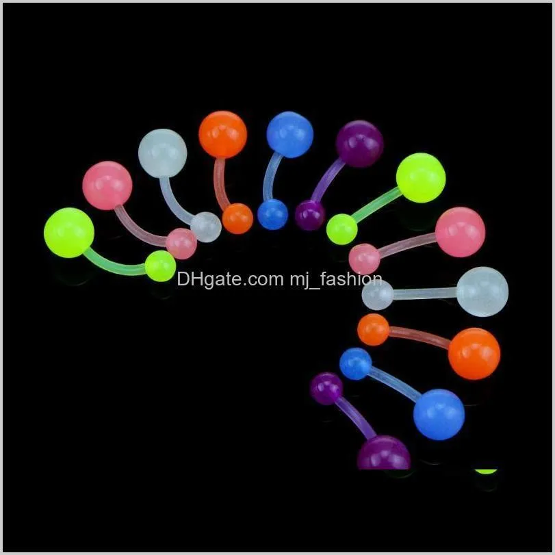 colorful body piercing jewelry belly buttonringluminous soft belly nave bar rings glow in dark