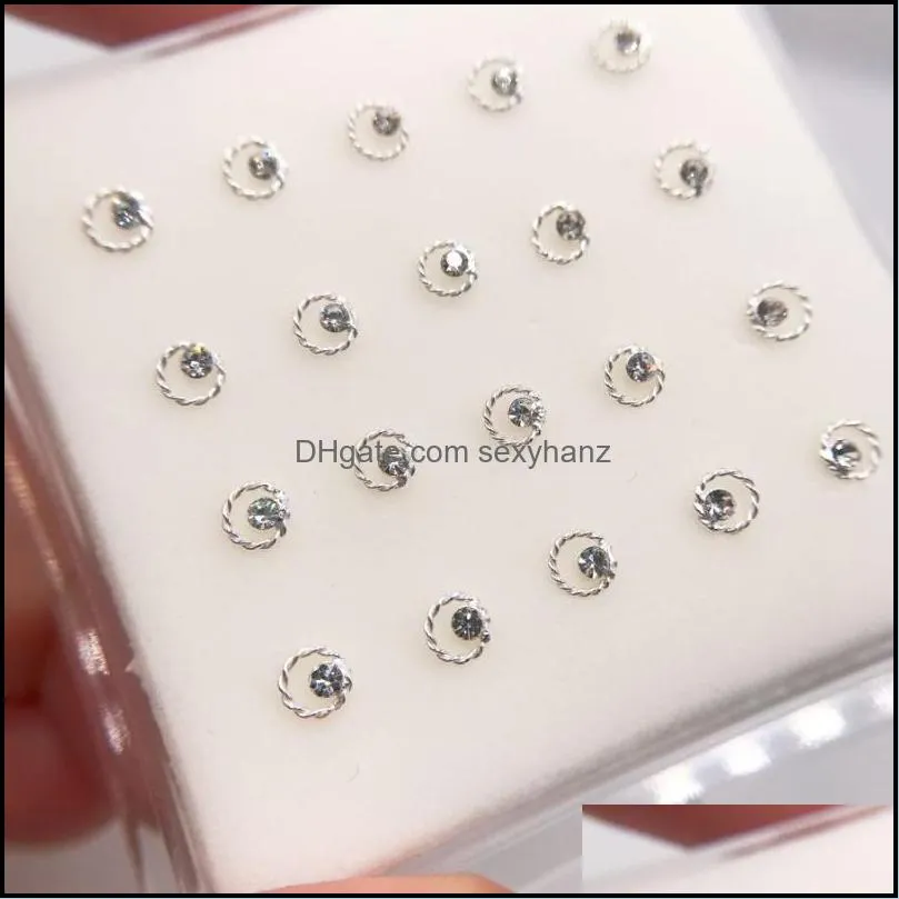 Other 2021 Design Pure Silver Twist Ring Handmade Nose Studs Crystal Cute Body Jewelry Fashion Party Gift