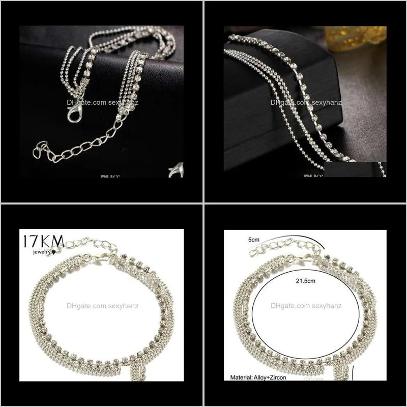 17km 1 pc multi-layer sexy crystal anklet foot chain summer bracelet charm anklets beach foot wedding jewelry gift