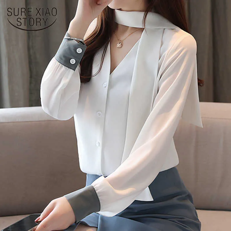 화학 자이어 여성 누벨 콜렉션 블라우스 여성 화학 Femme Manche longue womens and blouses 솔리드 셔츠 6791 50 210528