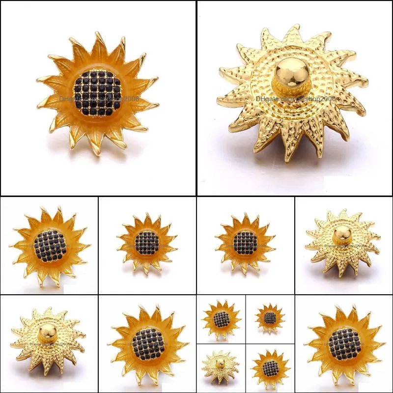 Rhinestone gadget Gold 18mm Snap Button Clasp Sunflower charms for Snaps DIY Jewelry Findings suppliers Gift