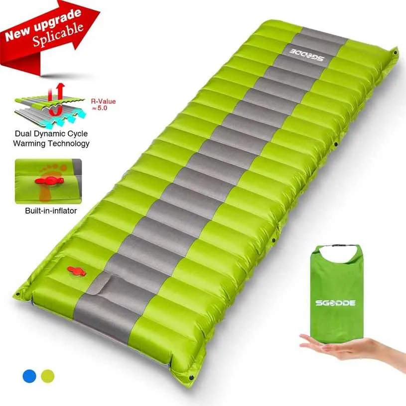 SGODDE Sleeping Pad Mattress Camping Tent Inflatable Folding Portable Waterproof Spliceable Backpacking Travel Beach Air Mats 220104