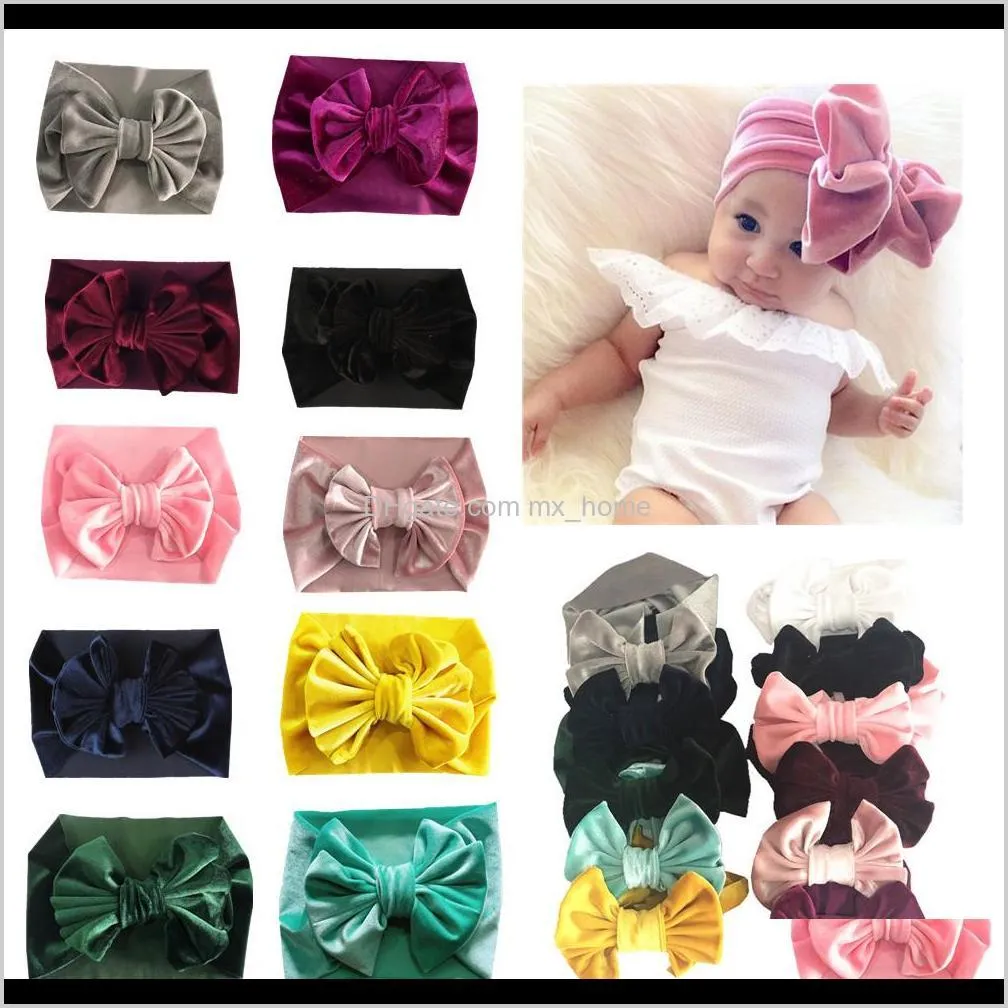 wholesale baby turban baby headband girls hairband gold velvet hair band baby hair bow elastic wide hair accessories 010613