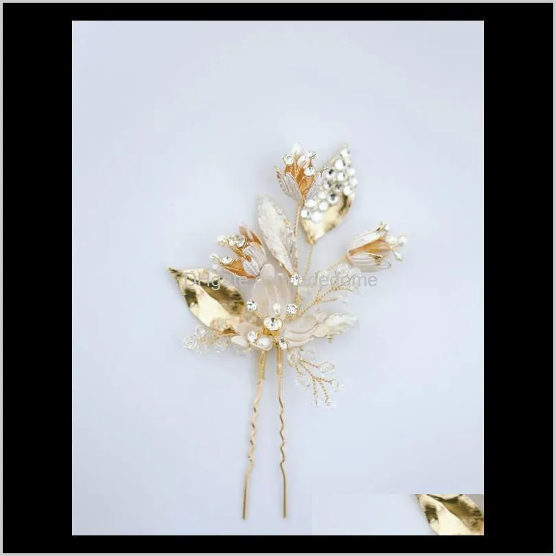 2 elegant golden rose flowers bridal hair clip crystal woman rhinestone hair stick wedding bridesmaid dress accessories