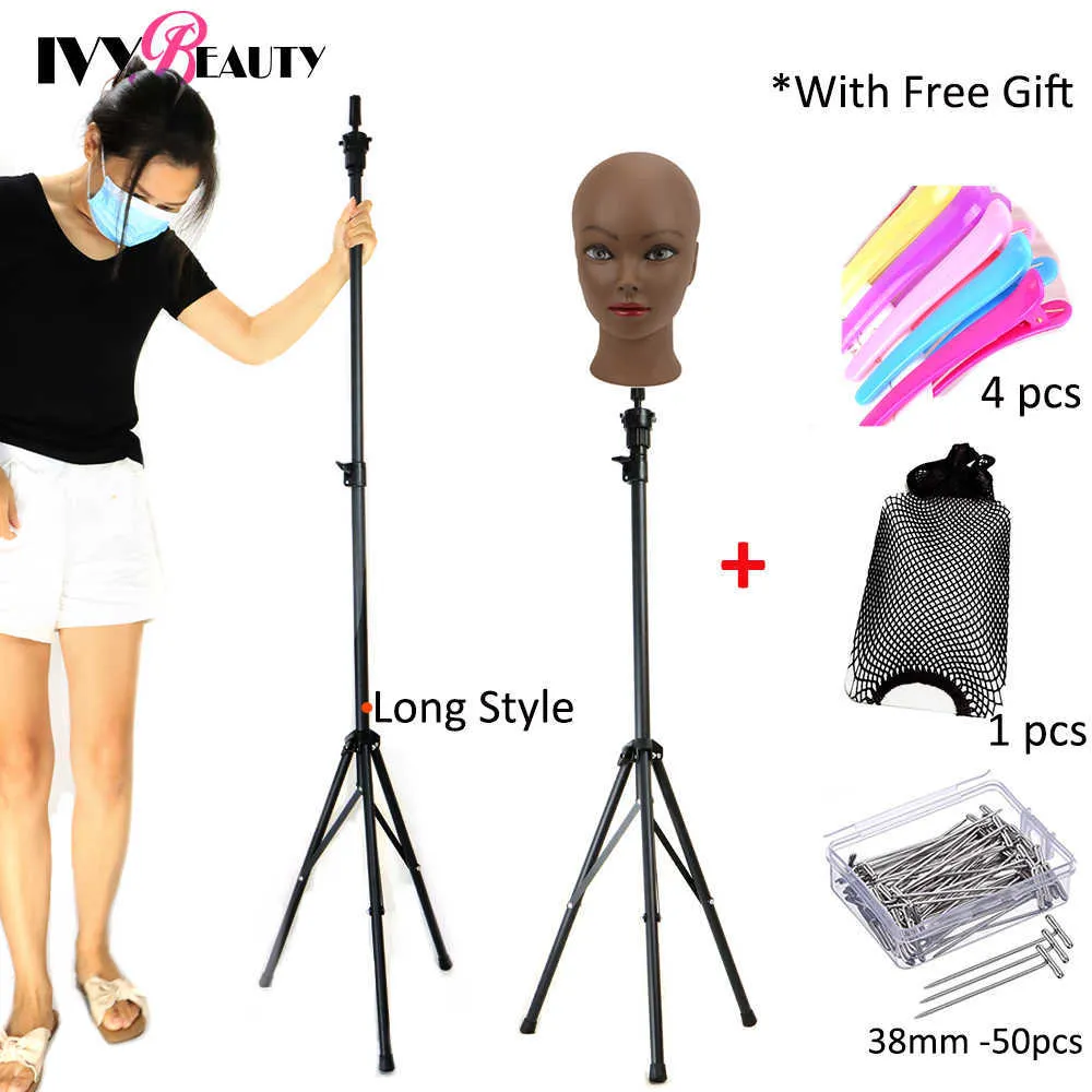 Adjustable Tripod Stand With Bald Mannequin Head 64Cm Wig Stand Hairdressing