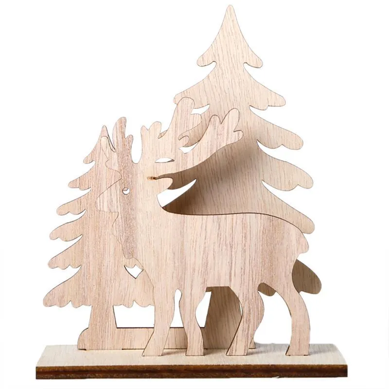 Decoratieve objecten Figurines 1 st Natuurlijk houten kerstdesk ornament Diy Elk Snowman Santa Wood Table Xmas Home Crafts Feestelijke kleine gi
