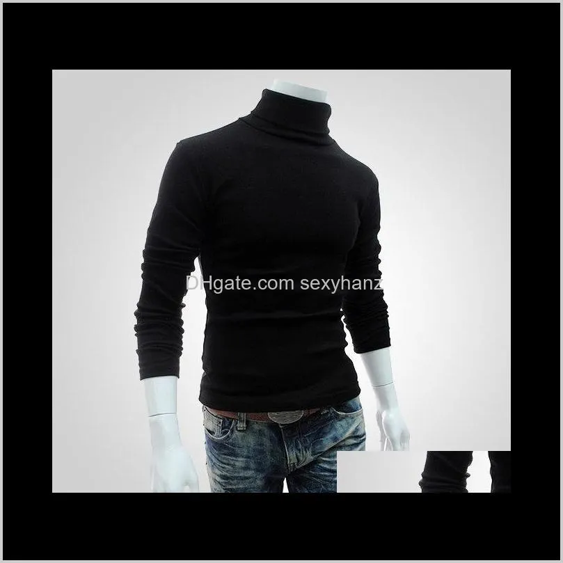 new 2020 spring winter warm men`s sweater males turtleneck solid color casual sweater homme slim fit knitted cotton pullovers1