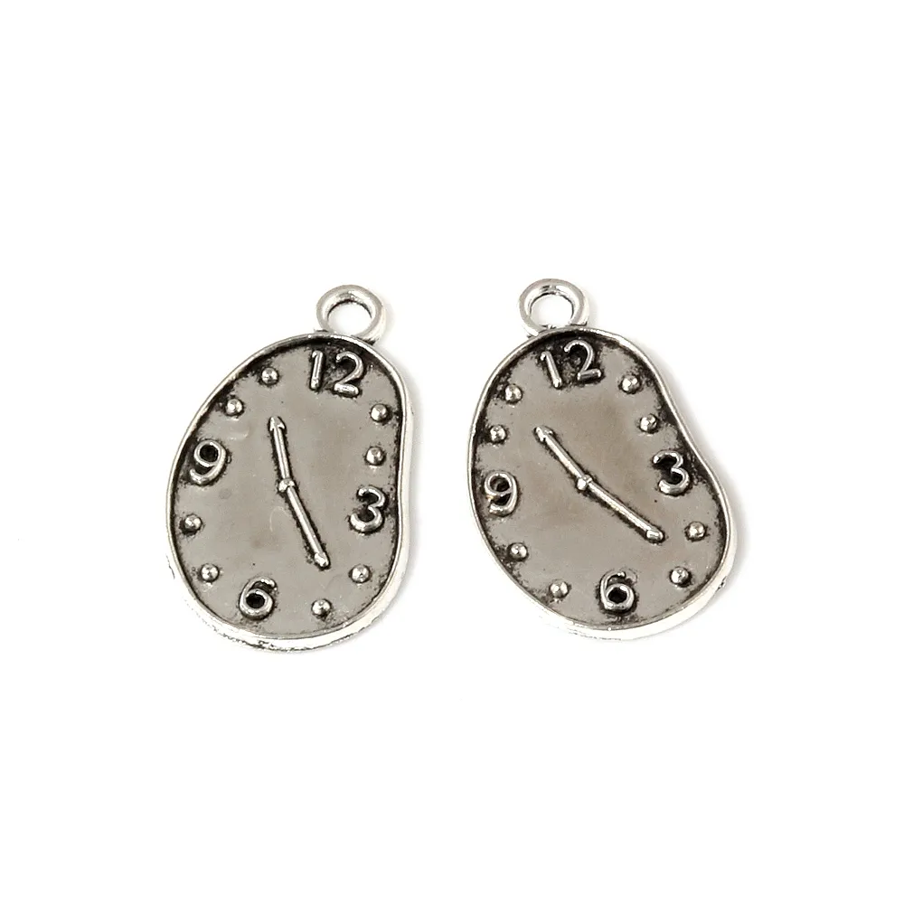 200PCs Antik Silver Alloy Clock Charls Pendants för smycken gör armband Halsband DIY Tillbehör 16x20mm