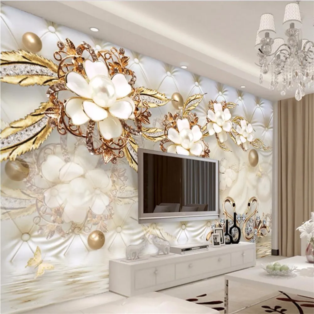 Custom 3D Luxury White Flower Wallpaper Wandbild Seidenstoff Wasserdicht Feuerfest Schalldicht Wohnzimmer AnpassungsgroBe Von 15 98 DHgate