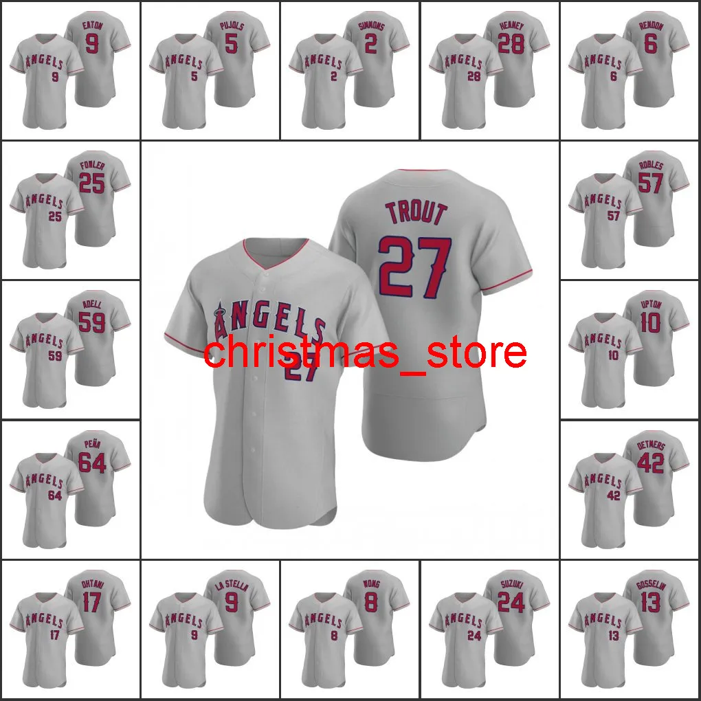 Män kvinnor ungdom #17 shohei ohtani 27 Mike Trout 6 Anthony Rendon 57 Hansel Robles Custom Grey Road Jersey