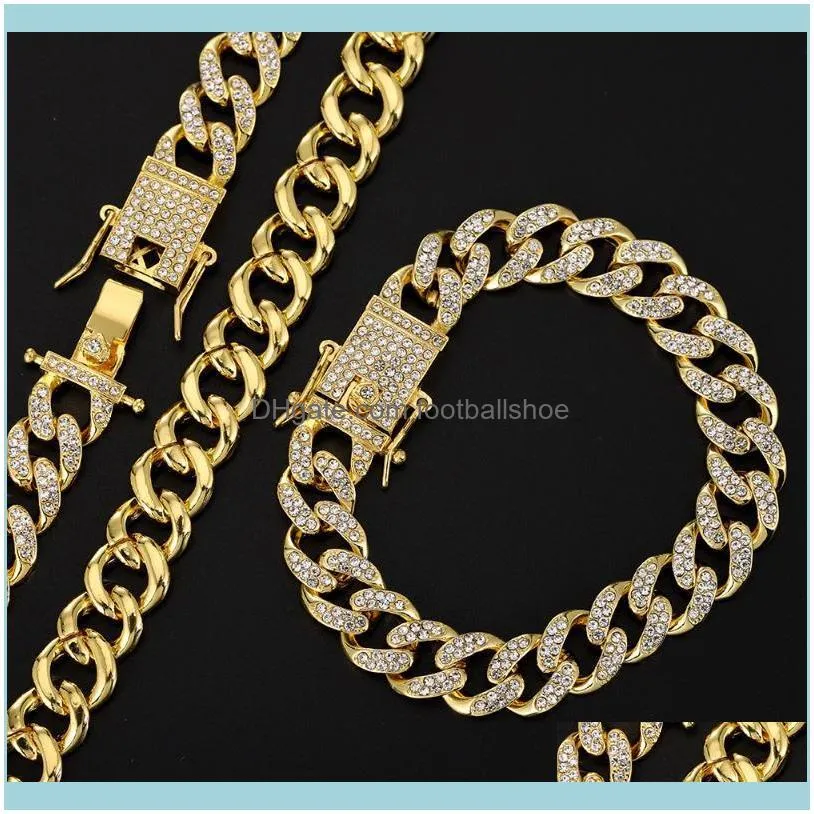 12mm  Cuban Chain Necklace With Spring Clasp Full Iced Cubic Zirconia Yellow Gold Color Hip Hop Fashion Jewelry Chains