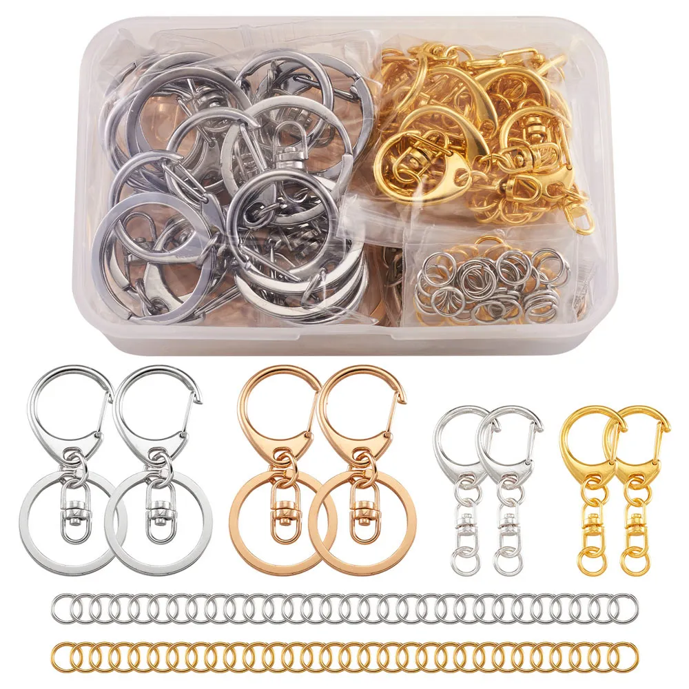 120 stks / doos gemengde kleur diy sleutelhanger kits accessoires met draaibare kreeft klauw claasps jump ringen voor sieraden maken connector