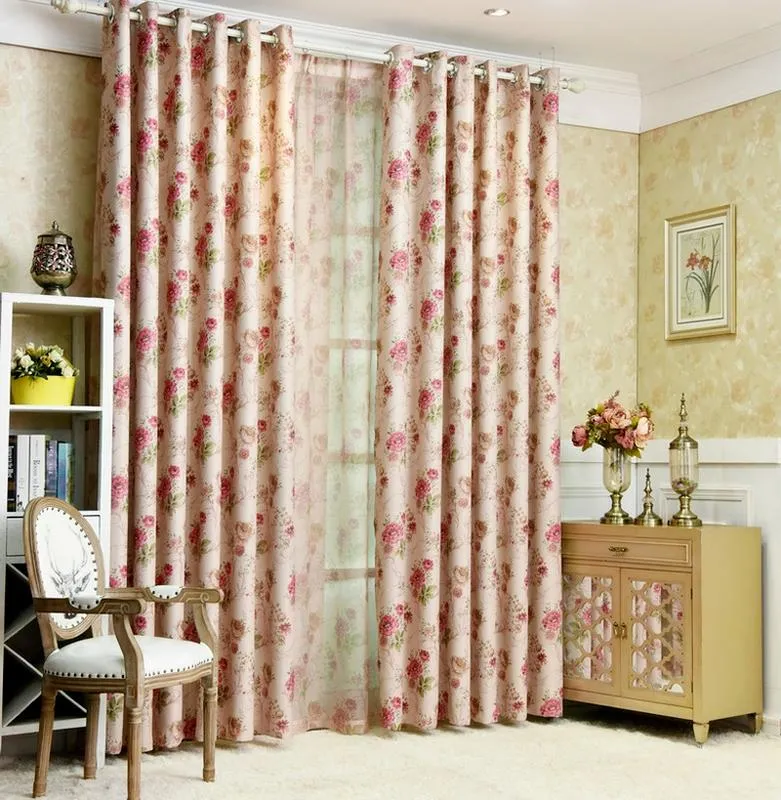 カーテンドレープヨーロッパスタイルのモダンな布の花のリビングルームの寝室のフローティングウィンドウ画面