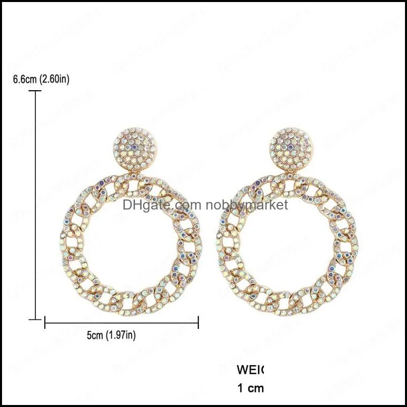 Colorful Big Geometric Round Hollow Rhinestone Dangle Earrings for Women Fashion Crystal Jewelry Wedding Party Gift