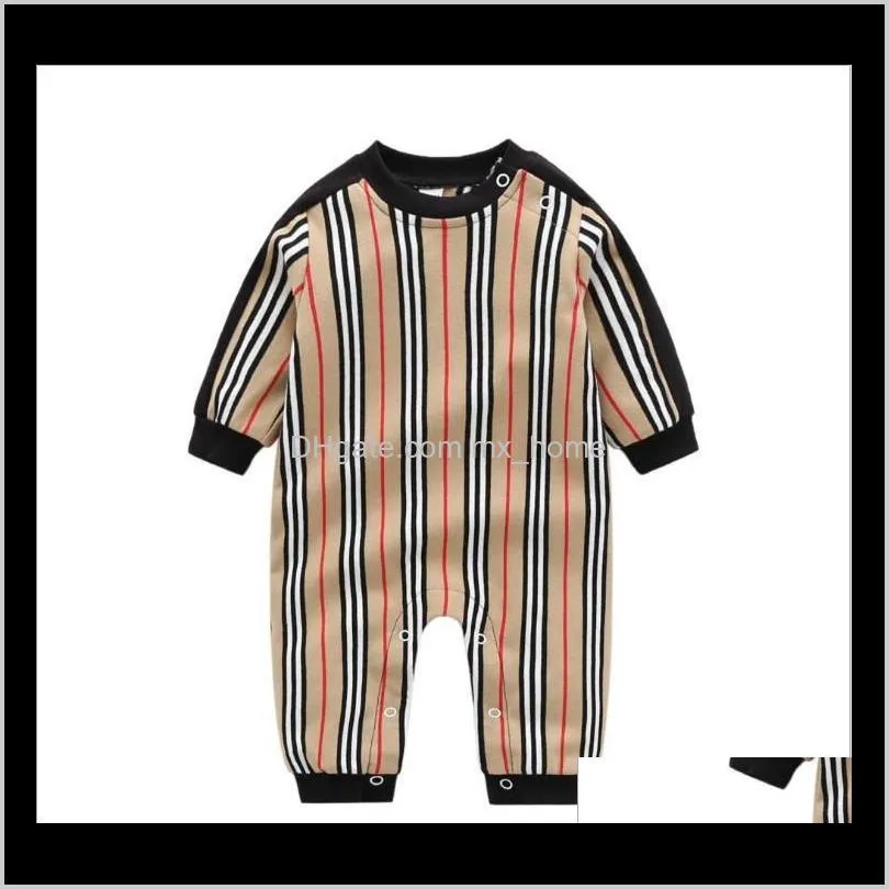 JumpsuitsRompers kläder Baby Maternity Drop Leverans 2021 Striped Spring Autumn Baby Långärmad Jumpsuits Toddler Bomull Onesies Kids Romp