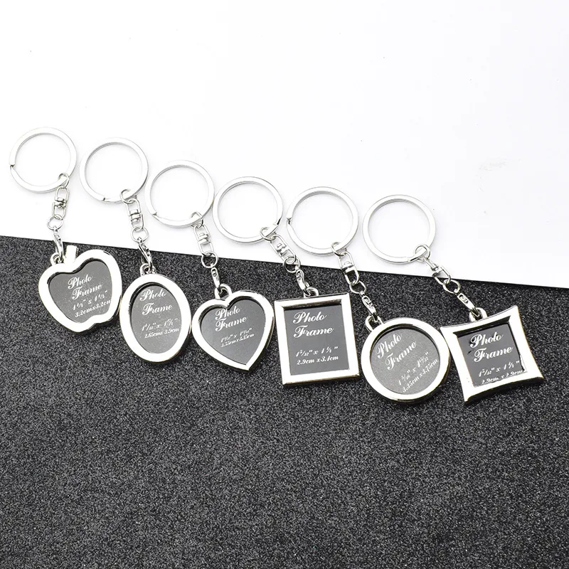 Fotolegering Keychain Frame Round Heart Party Favor Oval Rhombus Form Metal Key Chain Car Keychains Couples Keyring Gift Lyx166