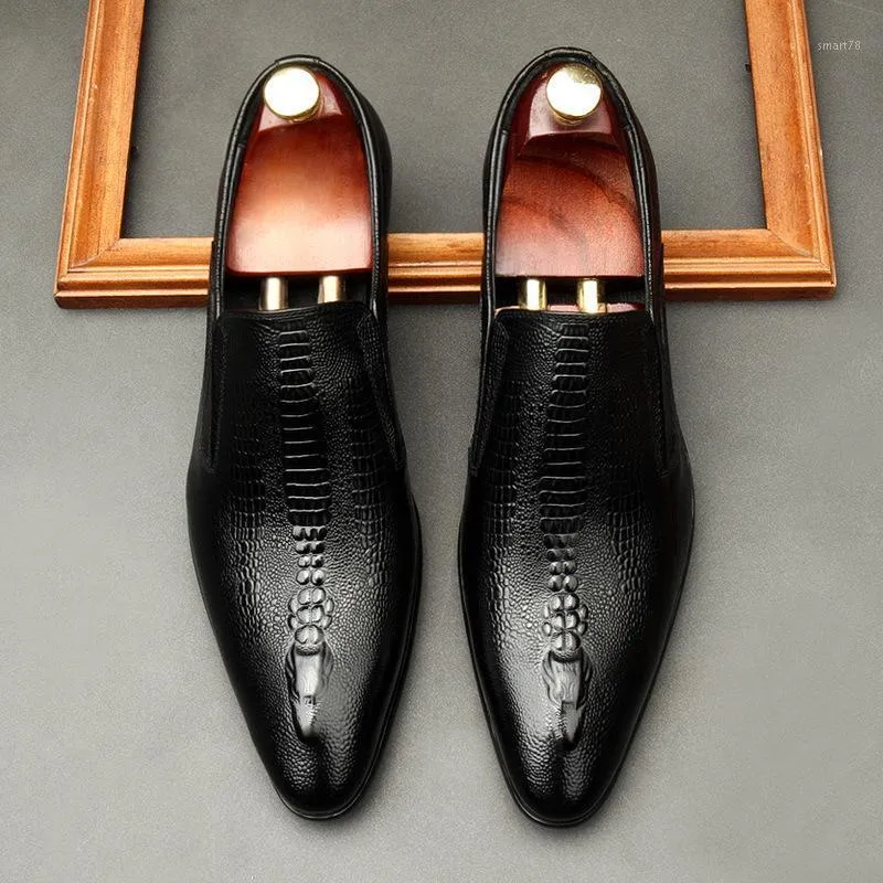 Dress Shoes Handmade Mens Wedding Oxford Black Khaki Genuine Leather Brogue Men's Slip On Business Formal For Men1