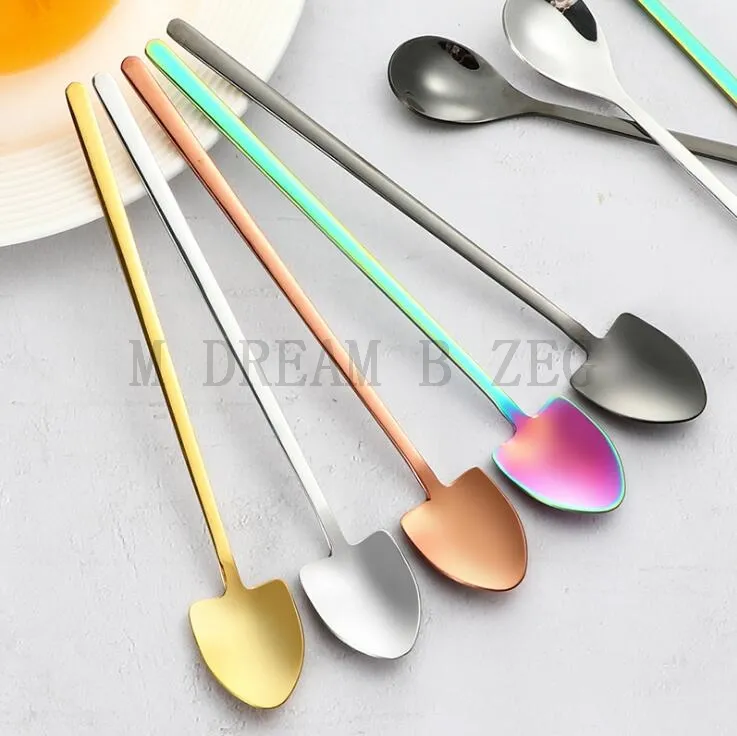 304 Stainless Steel Ice Spoons Round Shovel Square Head Home Kitchen Supplies Coffee Dessert Spoon Bar Stirring Scoops