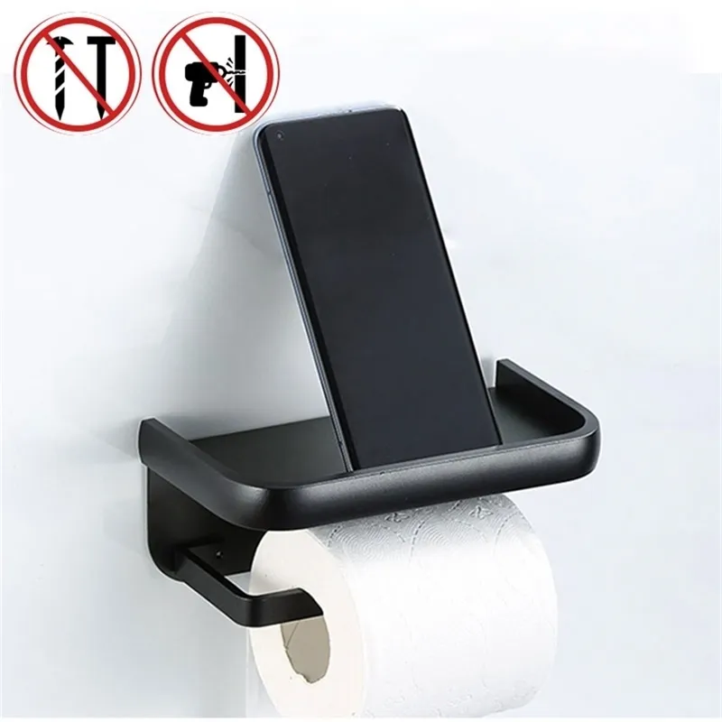 Porte-papier hygiénique en aluminium Le support de salle de bain durable peut mettre le rouleau sans poinçon de téléphone 210720