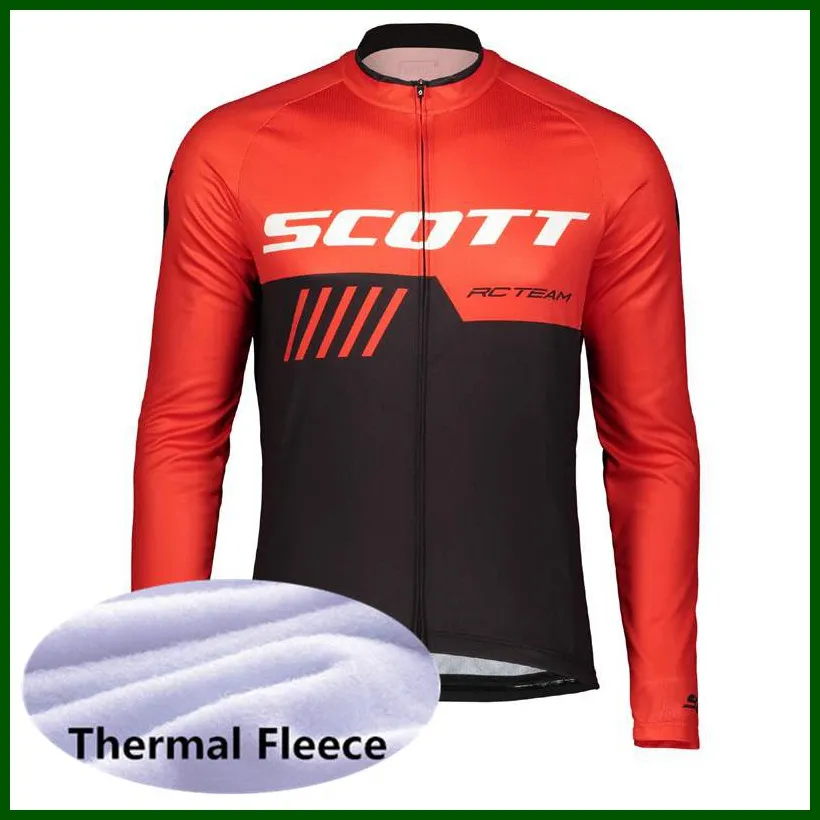 Pro Team Scott Cykling Jersey Mens Winter Thermal Fleece Långärmad Mountain Bike Shirt Road Cykel Toppar Varmare Racing Kläder Utomhus Sportkläder Y21050646