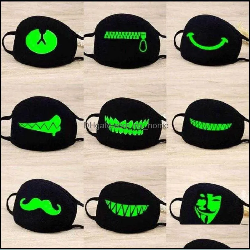 Designer Masks Outdoor Cute Mouth Anti-Dust Sport Luminous black Face Warm Cotton Cycling Mask High Quality Halloween party masks YORJ