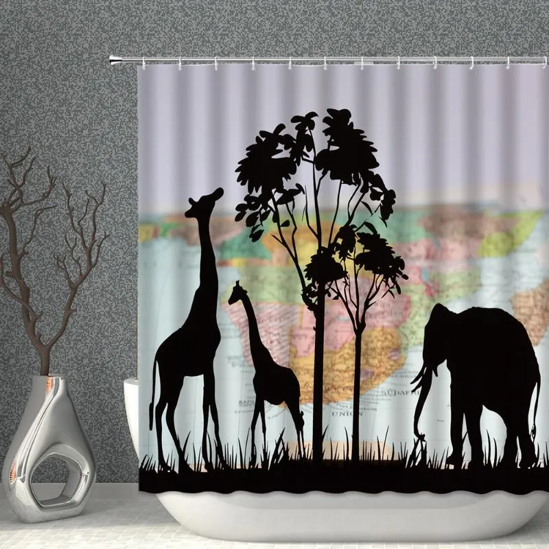 Rideaux de douche girafe rideau ensemble lumière du soleil paysage Animal tissu imperméable bain avec crochets multi-taille salle de bain écran Decor289N