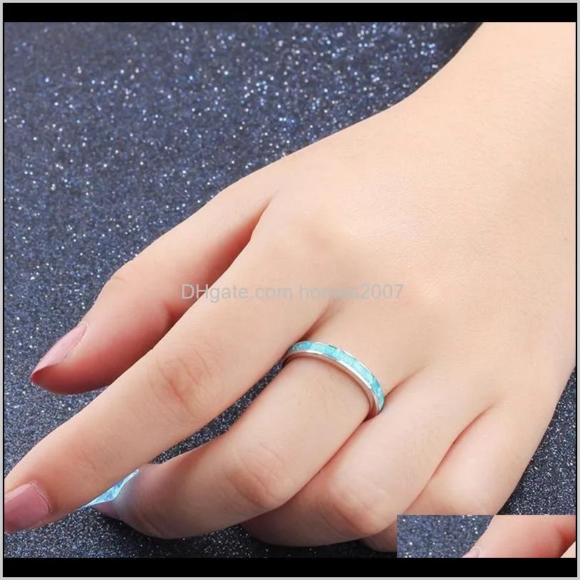 JewelryexQuite Biały / Blue Ogień Opal Pierścień Proste Zaręczyny Ślubne Dla Mężczyzna Kobieta Moda Pierścionki Pierścienie Drop Dostawa 2021 PEM3O