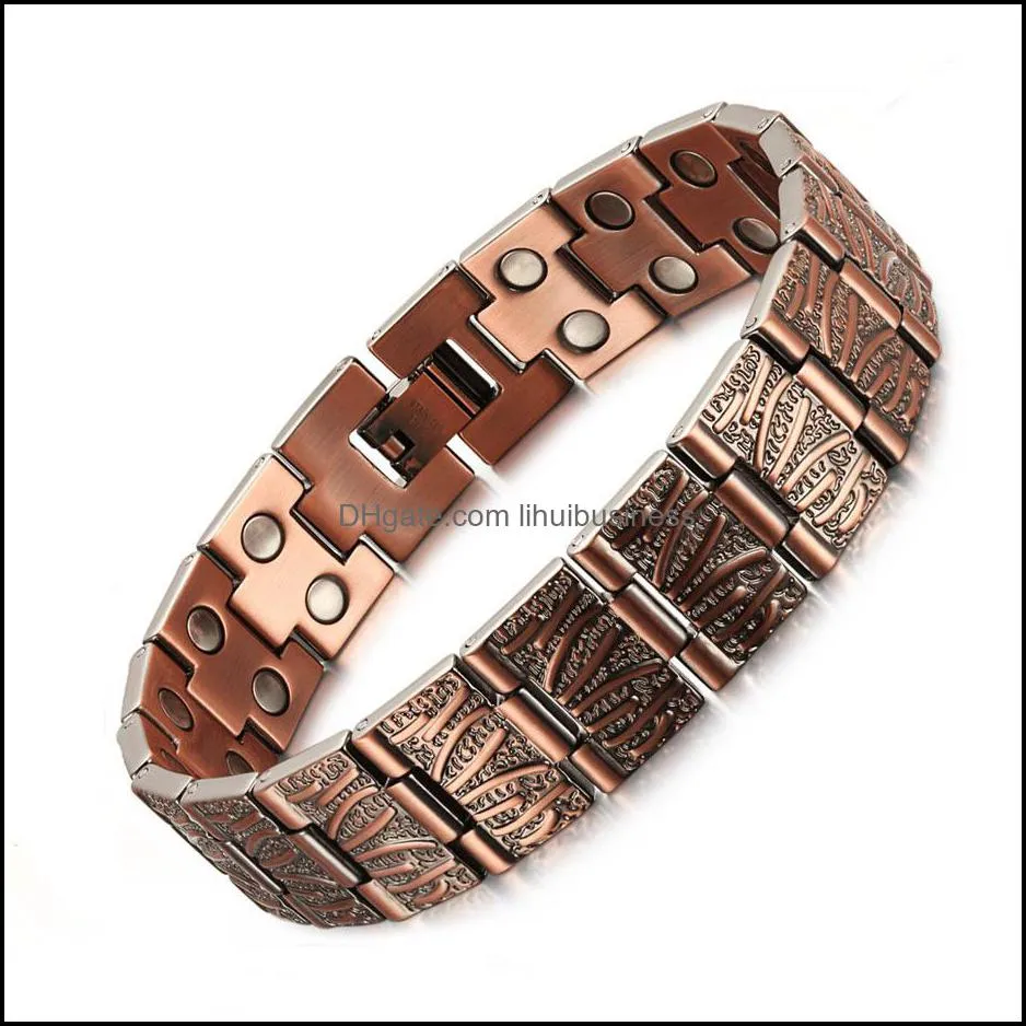 WelMag Pure Copper Magnetic Bracelet Man Charm Vintage Double Row Strong Magnets Therapy Bio Male Bracelets Homme Jewelry 2019 Y1119