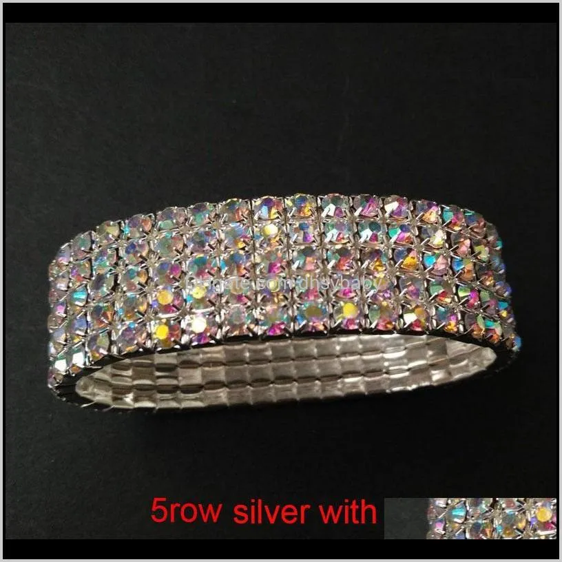 1-10 rows ab crystal rhinestone bracelet silver plated luxury bangle bracelets high quality bridal wedding party jewelry for woman