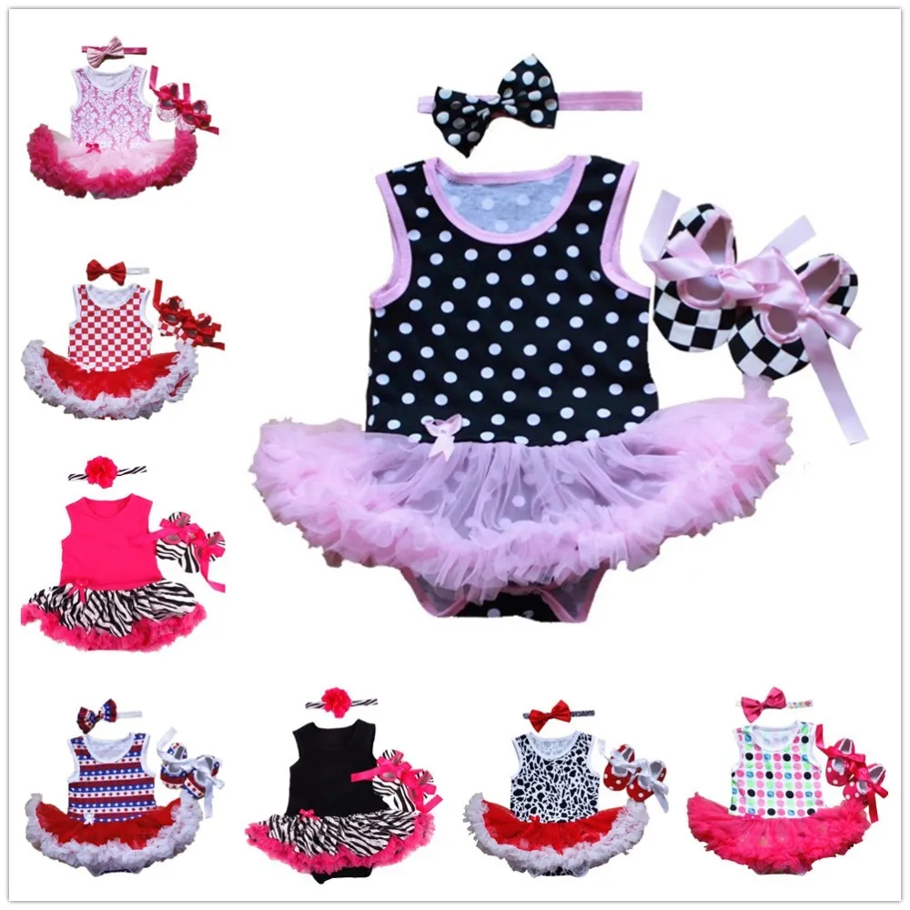 Polka Dot Baby Girl Roupas 3 Peças Terno Bebê Bodysuit Tutu Sapato Sapato De Cabelo De Cabelo Conjunto Recém-nascido Jumpsuit Roupas Roupas Tops 210413