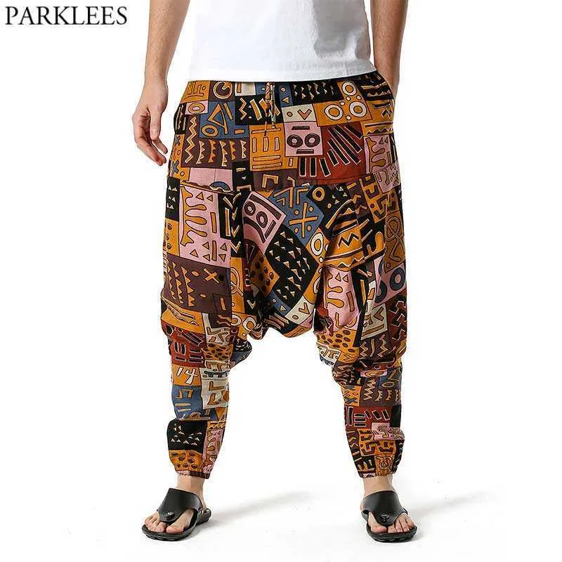 Erkek Bayan Pamuk Afrika Baskılı Harem Pantolon Yoga Bırak Crotch Pantolon Hip Hop Harajuku Genie Boho Pantolon Joggers Sweatpants X0723