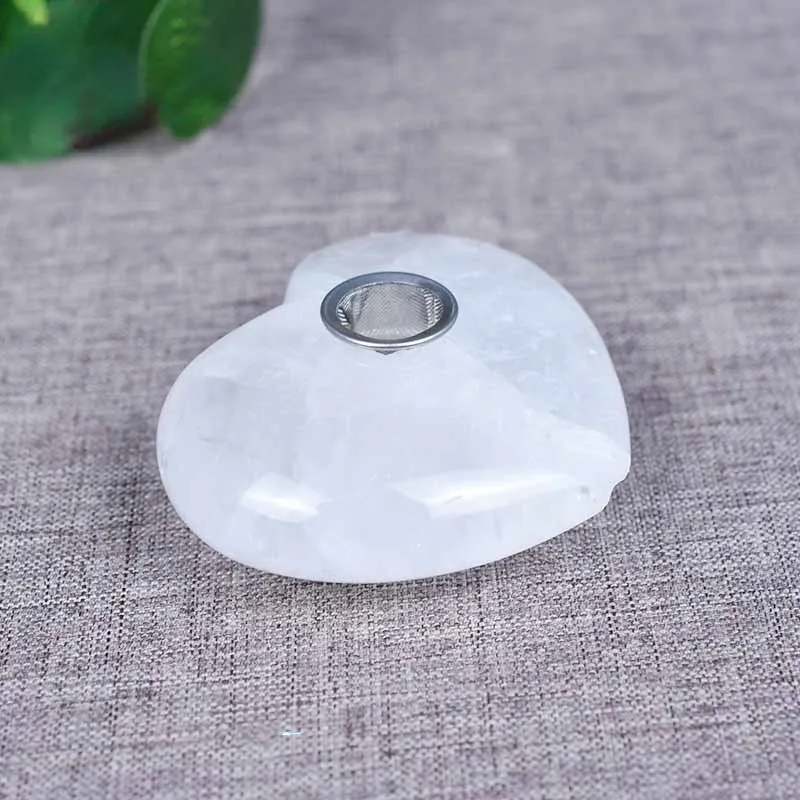 Naturalny biały kryształowy uchwyt do rur w kształcie serca Prosty i modny uchwyt na papierosy Direct Sprzedaż z Donghai