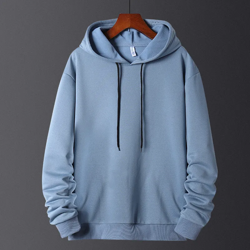 Hoodies män Sweatshirt Full ärm Fast Ribbed Hem Sport Jacka Pullover Hooded Casual Par Sweatshirts Koreansk stil Outwear 210524