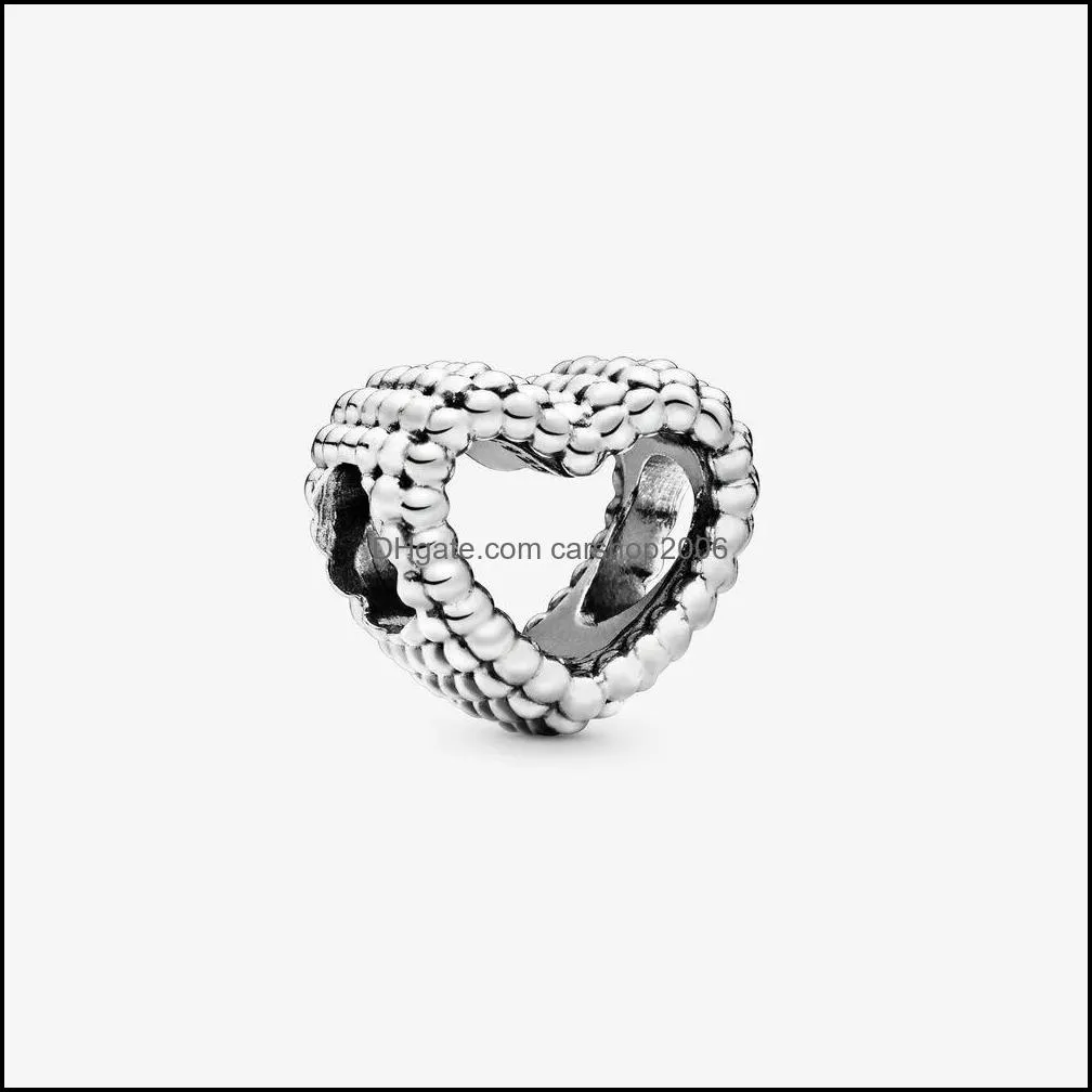 New Arrival 100% 925 Sterling Silver Beaded Open Heart Charm Fit Original European Charm Bracelet Fashion Jewelry Accessories