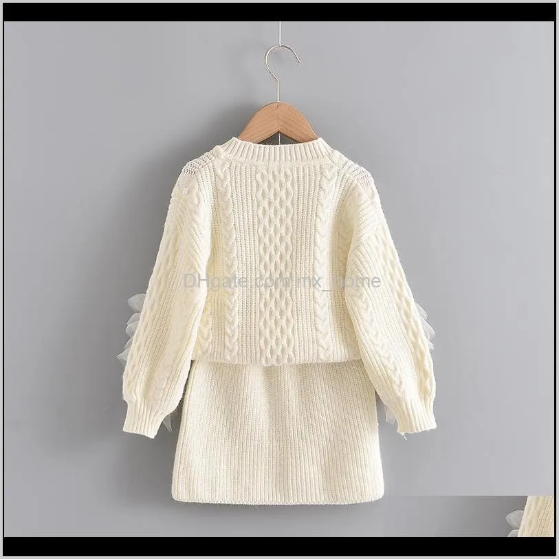 2-piece set of autumn and winter new girl sweater top fashionable children fashion sweater pullover + wool skirt