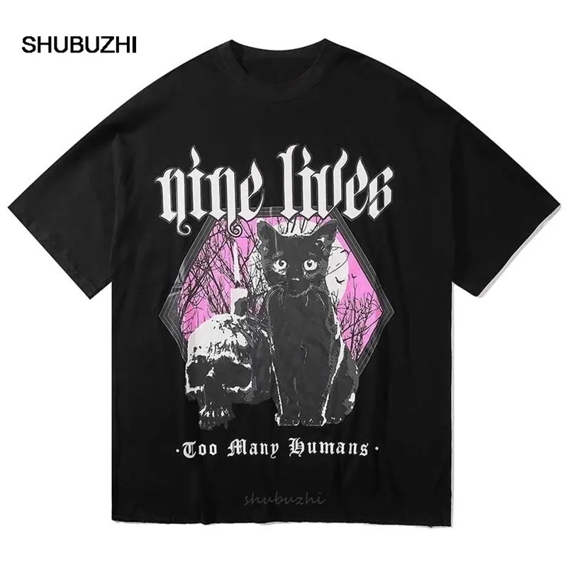 Desnetible Harajuku camisetas Verano Hombres / Mujeres Hip Hop Gothic Gothic Print Cat Tshirt Streetwear T Shirt de manga corta TOP 220302